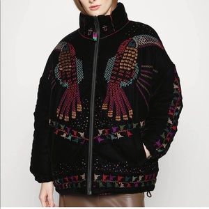 Farm Rio Embroidered Puffer Jacket Reversible Velvet size M